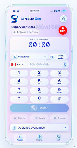 Concepto visual del futuro softphone SIPTELIA